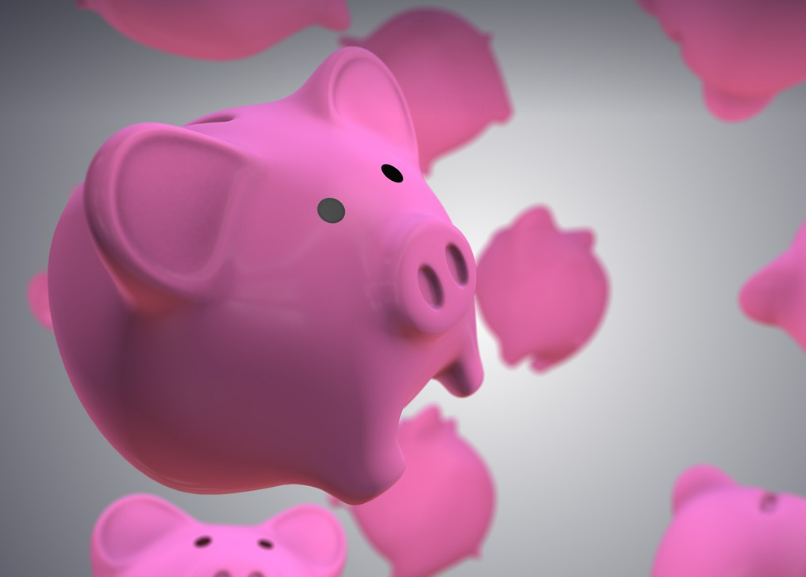 Pink piggy bank in air representing banking disputes