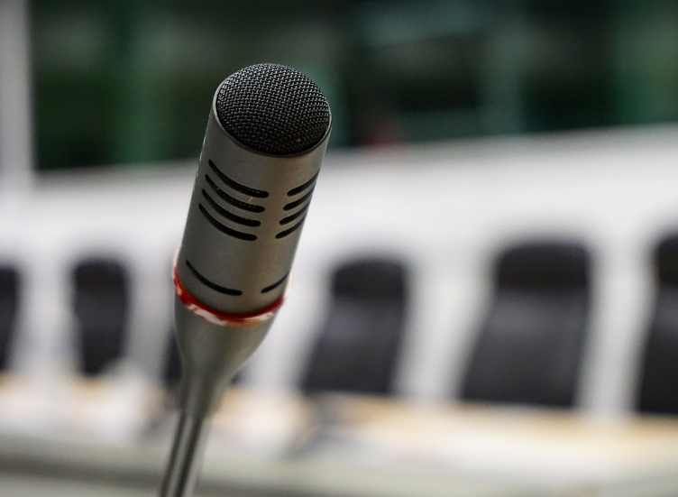 Speaker's microphone at conference