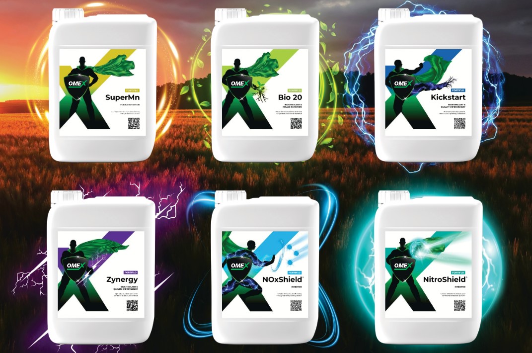 six white plastic jerry cans with labels on depicting plants