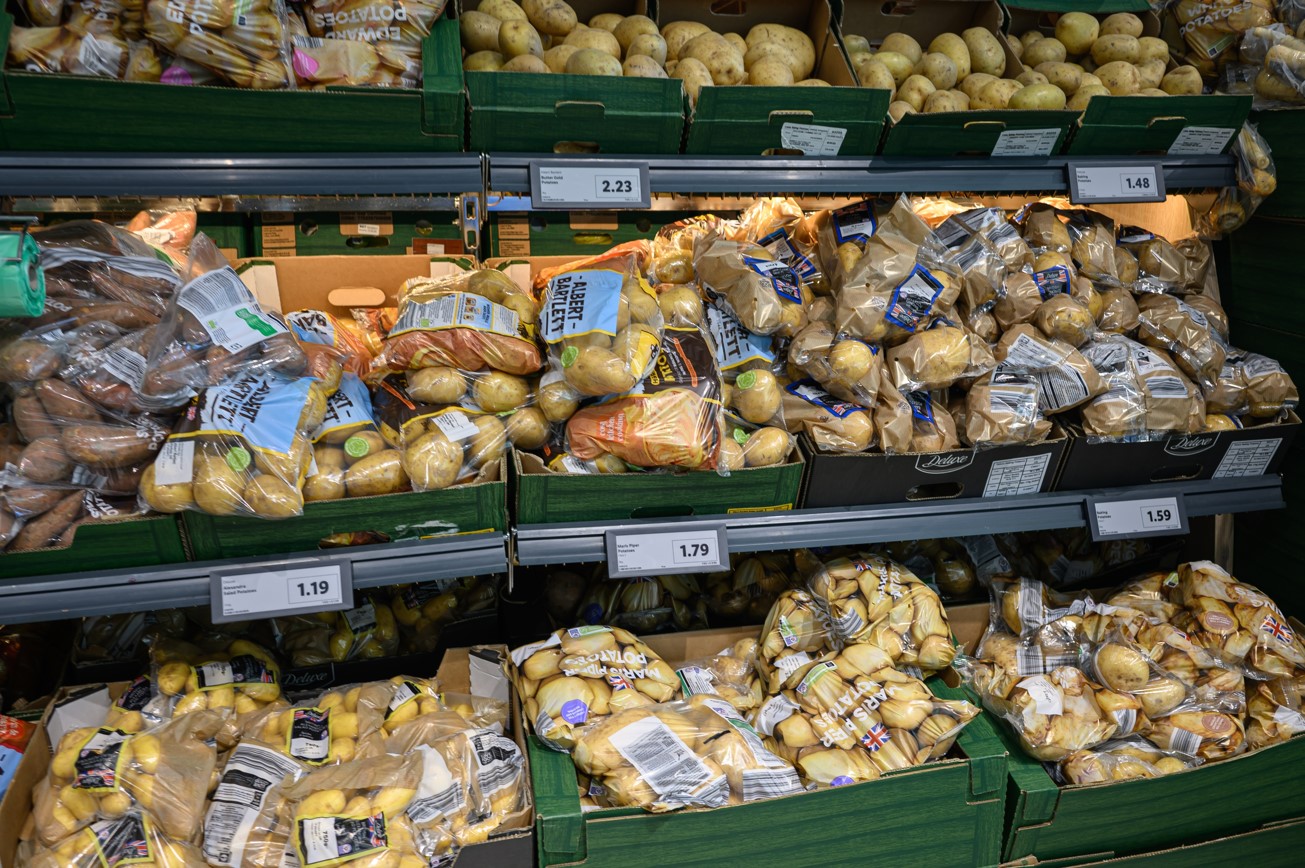 Bagged potatoes on supermarket shelves in uk